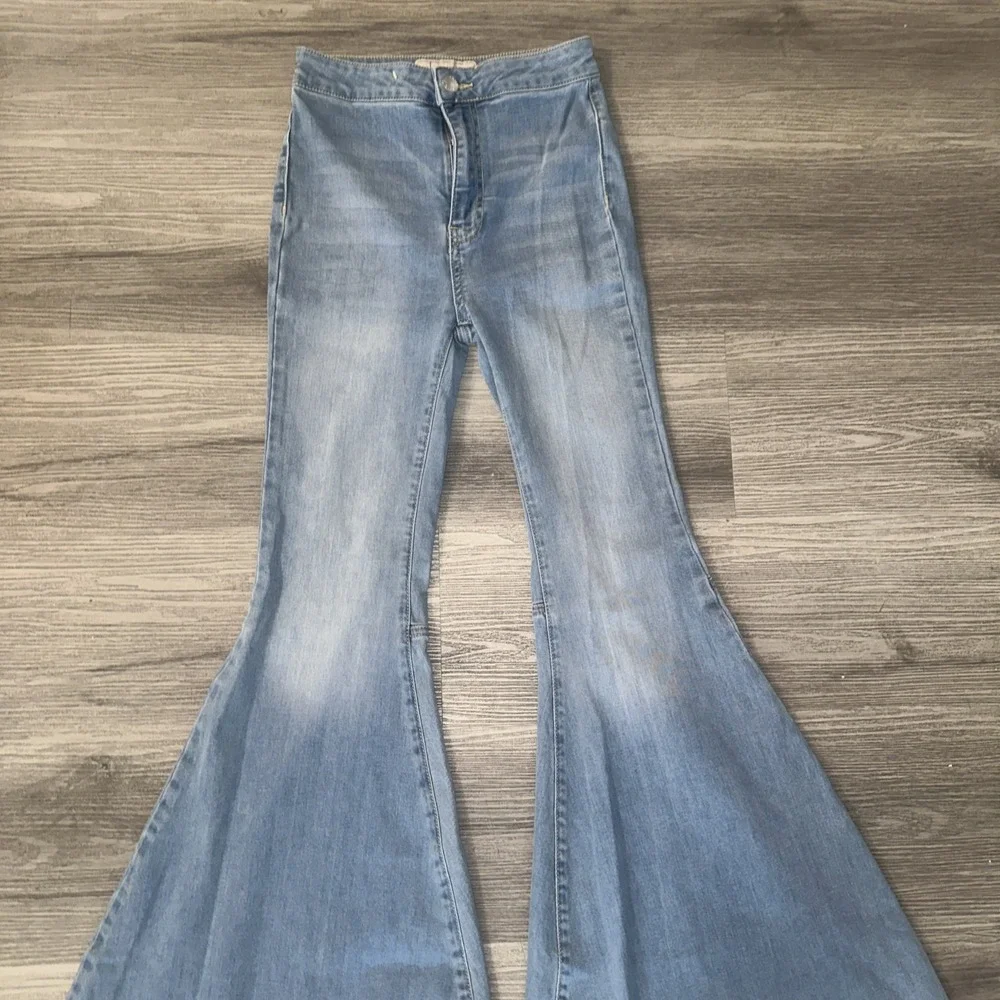 Free‎ People Just Float on Flare Jeans Blue Cloudy Indigo Super Flare Sz 24